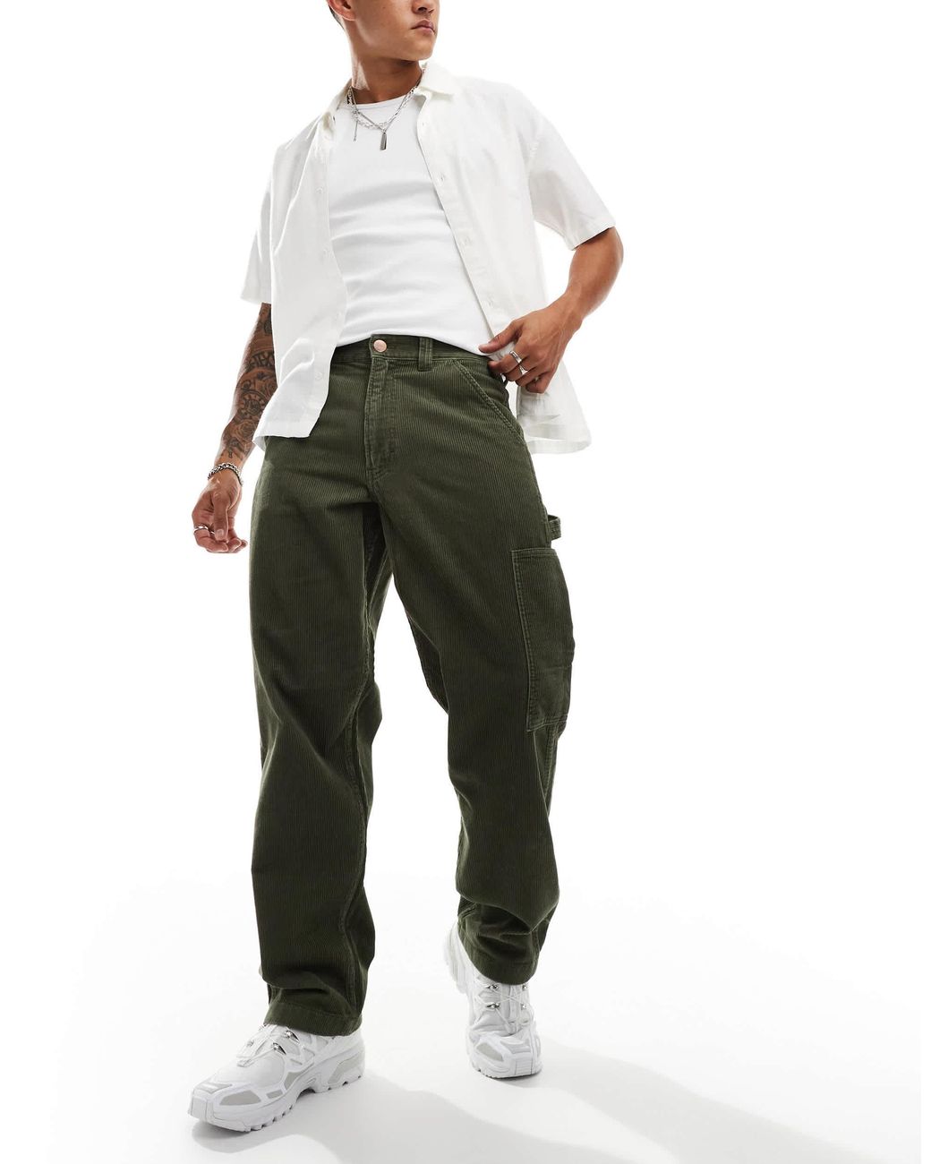 Pantalon Chino Wrangler Homme - Taille 34x34 - Couleur Vert - Coupe Détendue (Relaxed Fit)