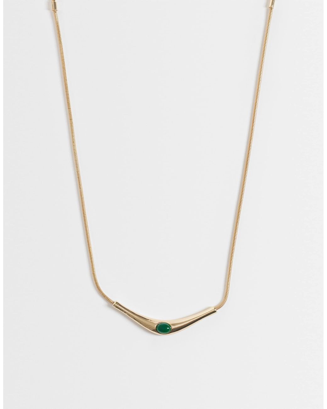Collier avec pierre verte finition e ASOS en coloris White