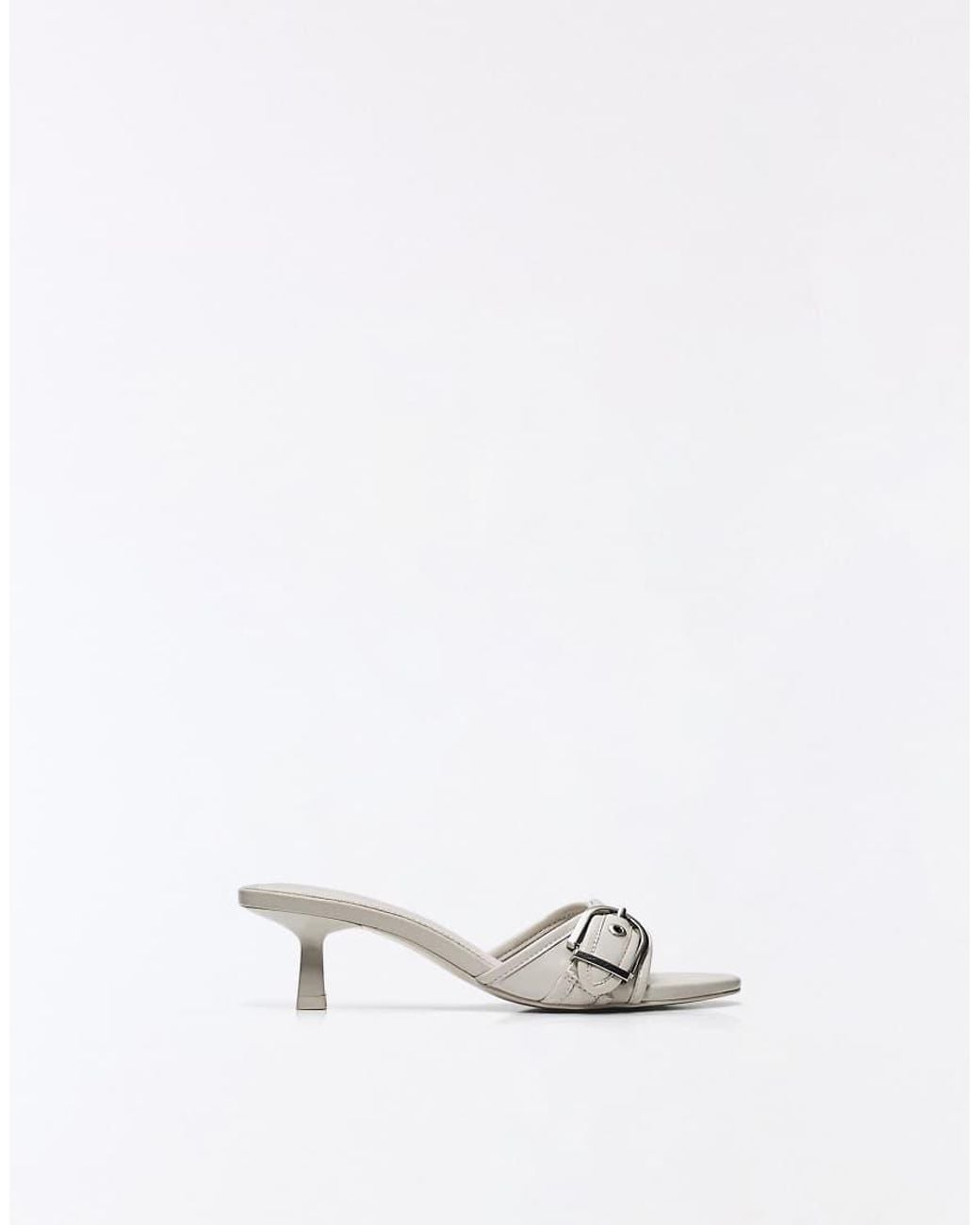 Bershka White Heeled Mules With Buckle
