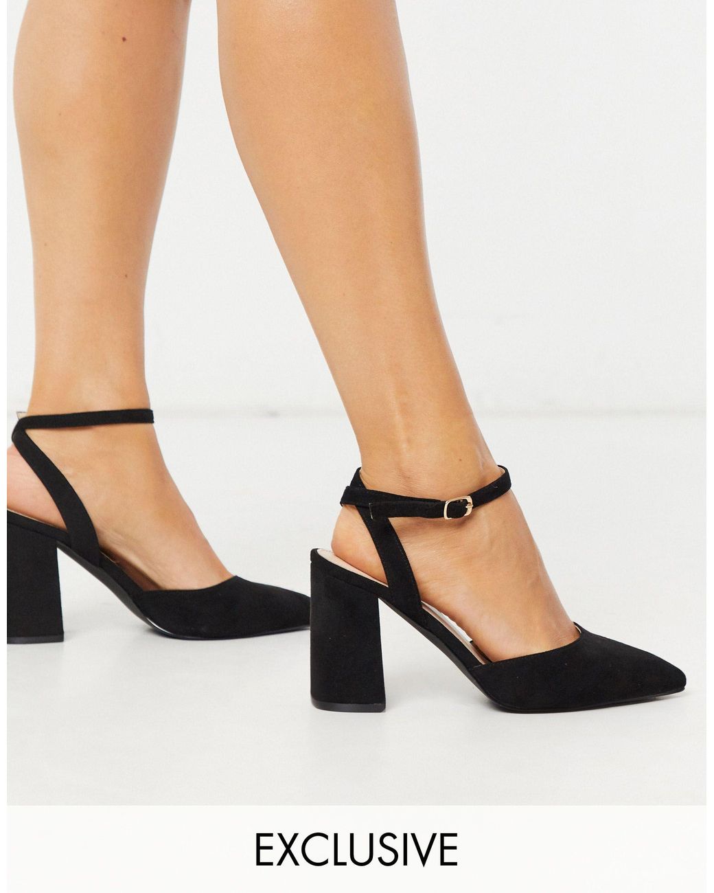 wide fit block heels black