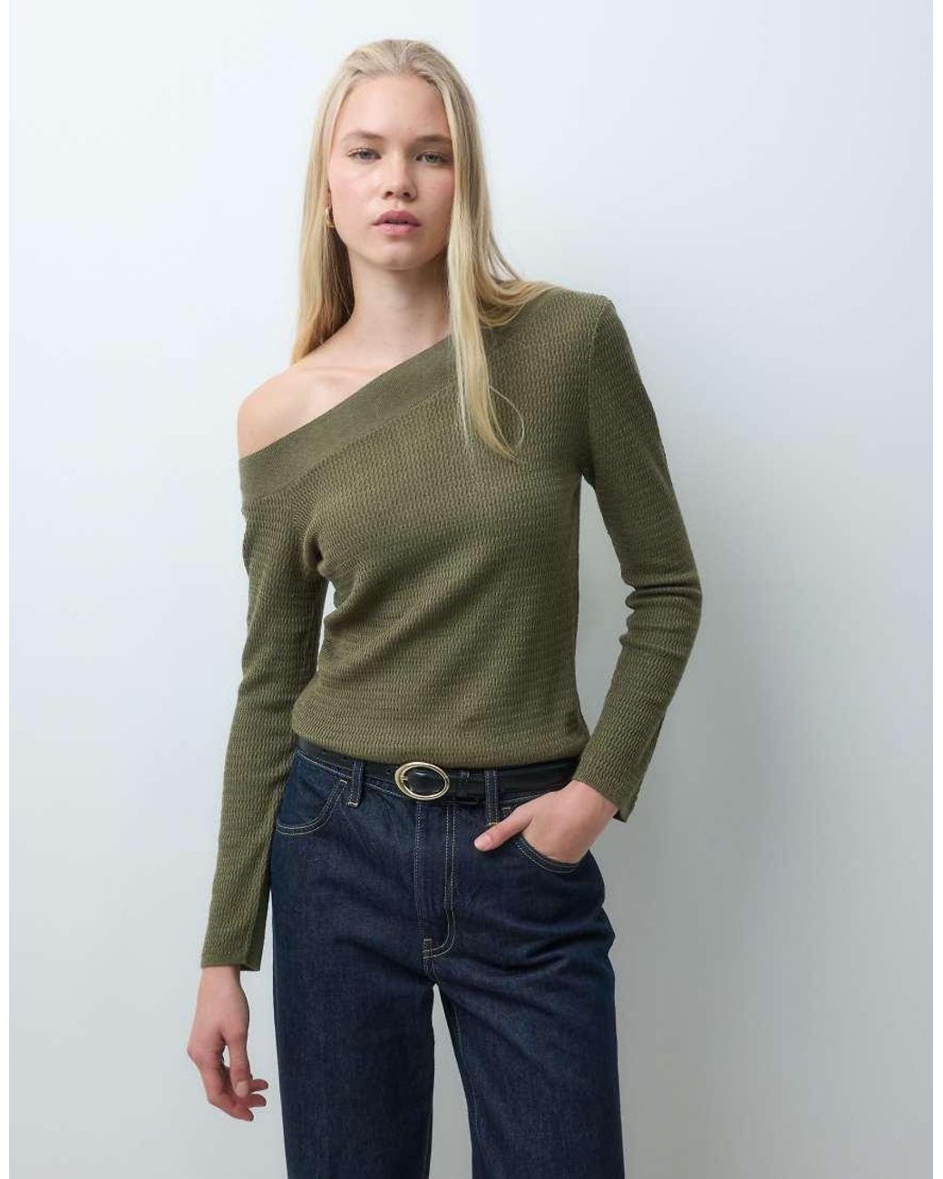 Mango Green Teen Asymmetric Neck Sweater