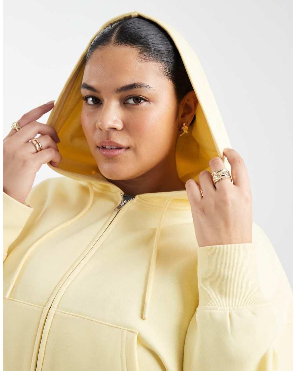 ASOS Yellow Asos Design Curve Cropped Zip Through Brushback Hoodie