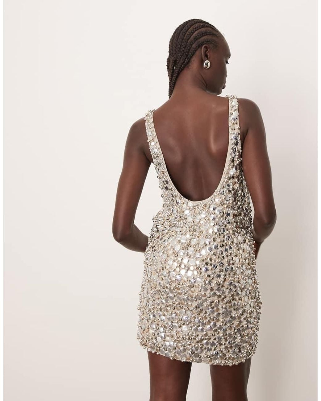 ARRANGE Metallic Textural Embellished Scoop Neck Loose Fit Mini Dress