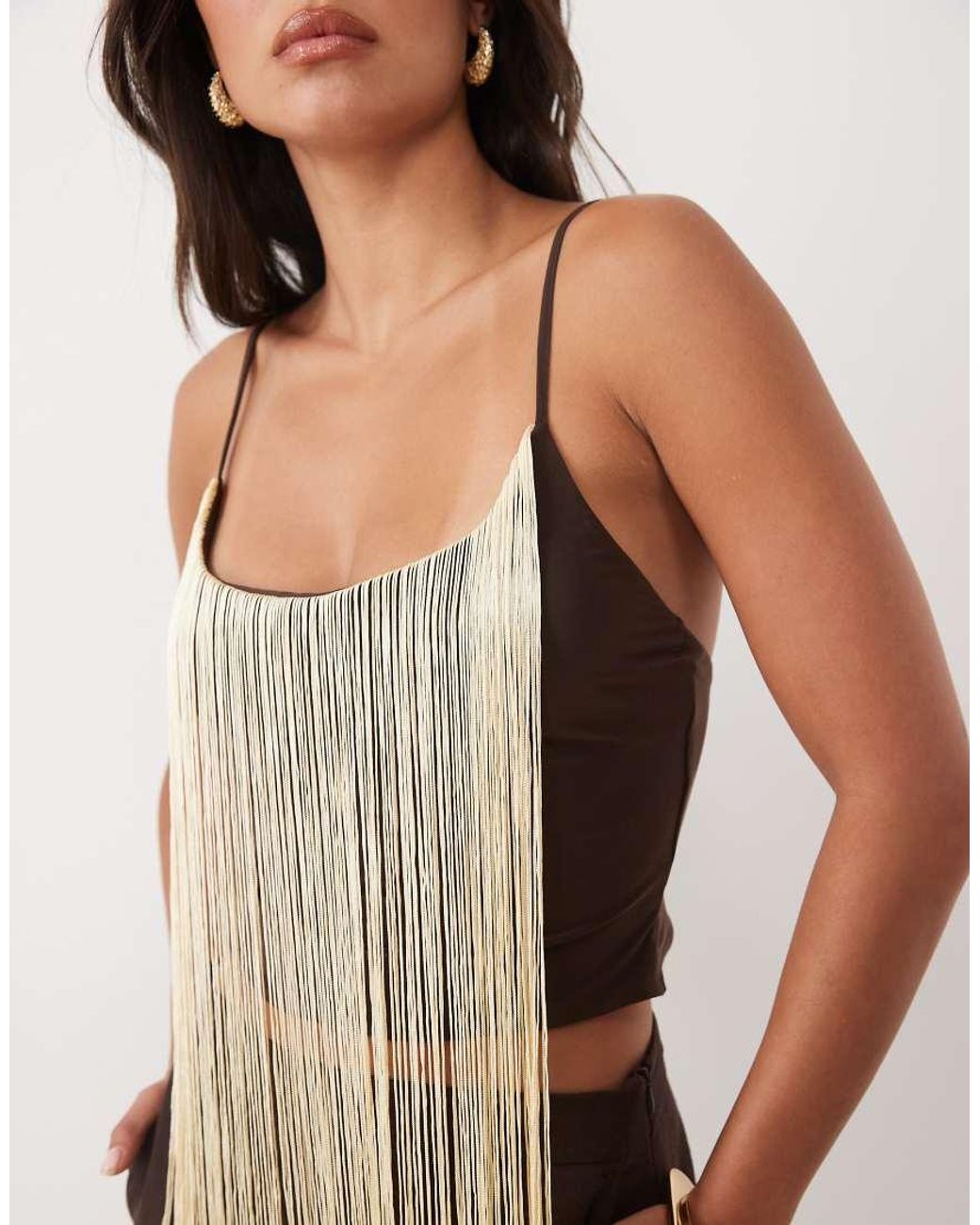 ASOS Brown Cami Top With Fringing