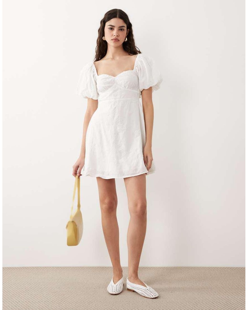 New Look White Cornelli Puff Sleeve Mini Dress