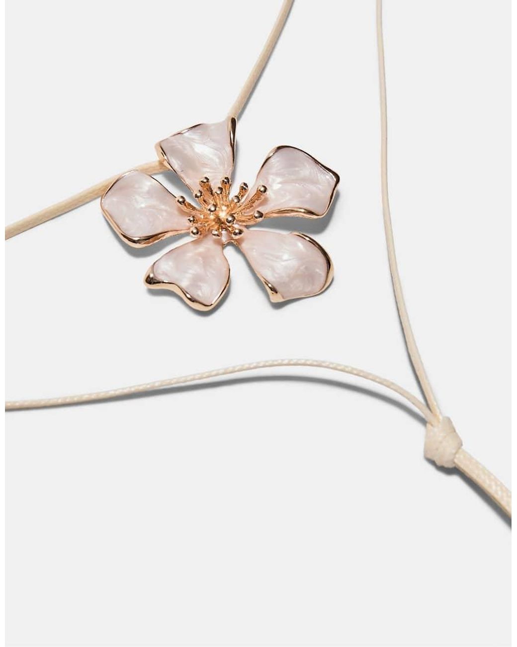 Stradivarius White Floral Cord Necklace