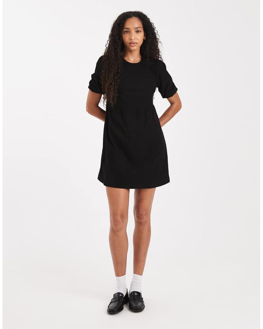 Threadbare Black Cord Short Sleeve Mini Dress