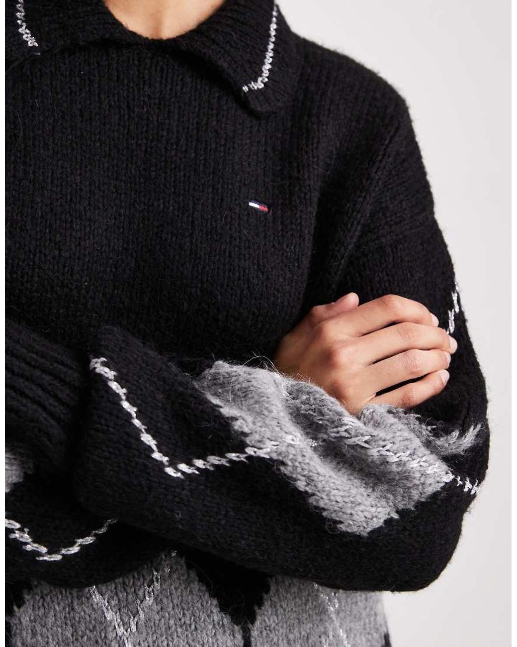 Tommy Hilfiger Black Argyle Knit Polo Jumper