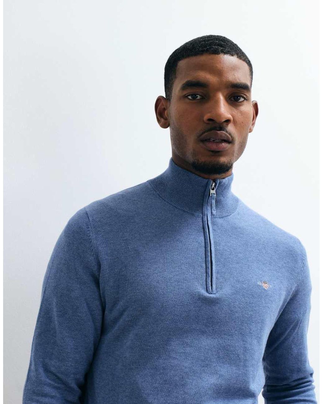 Gant Blue Classic Cotton Half Zip Sweatshirt for men