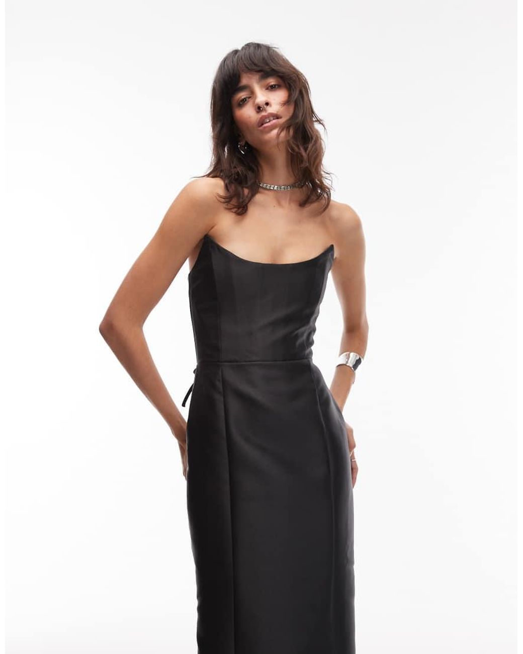 HEIRESS BEVERLY HILLS White Structured Satin Corset Lace Up Back Maxi Dress
