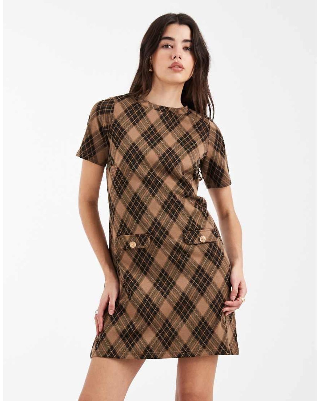 New Look Natural Check Jacquard Mini Dress