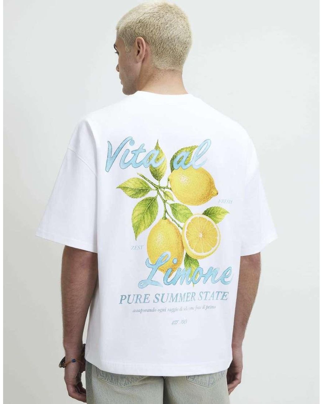 River Island White Cotton Vita Limone T-Shirt for men