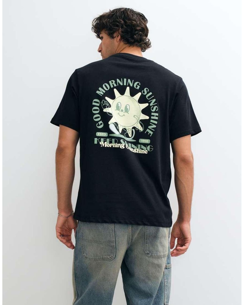 Jack & Jones Blue Cartoon Sun Back Print T-shirt for men