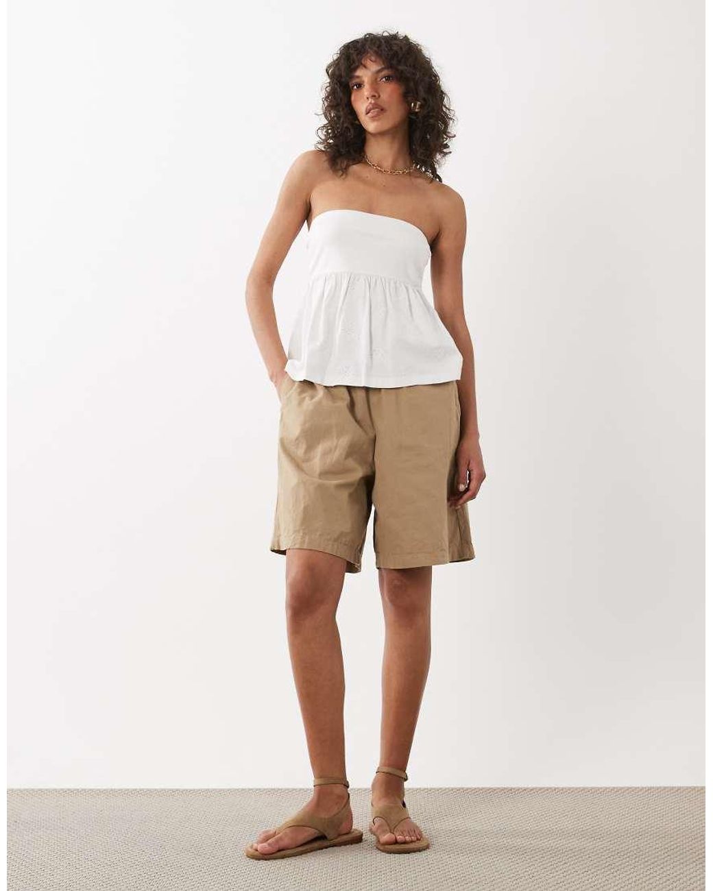 Mango White Teen Embroidered Bandeau Top
