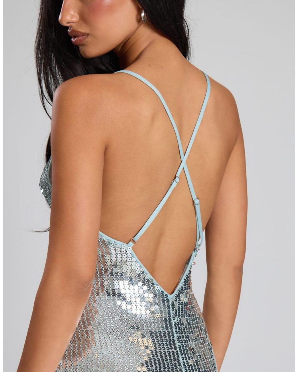 Missy Empire Blue Sequin Plunge Low Back Maxi Dress