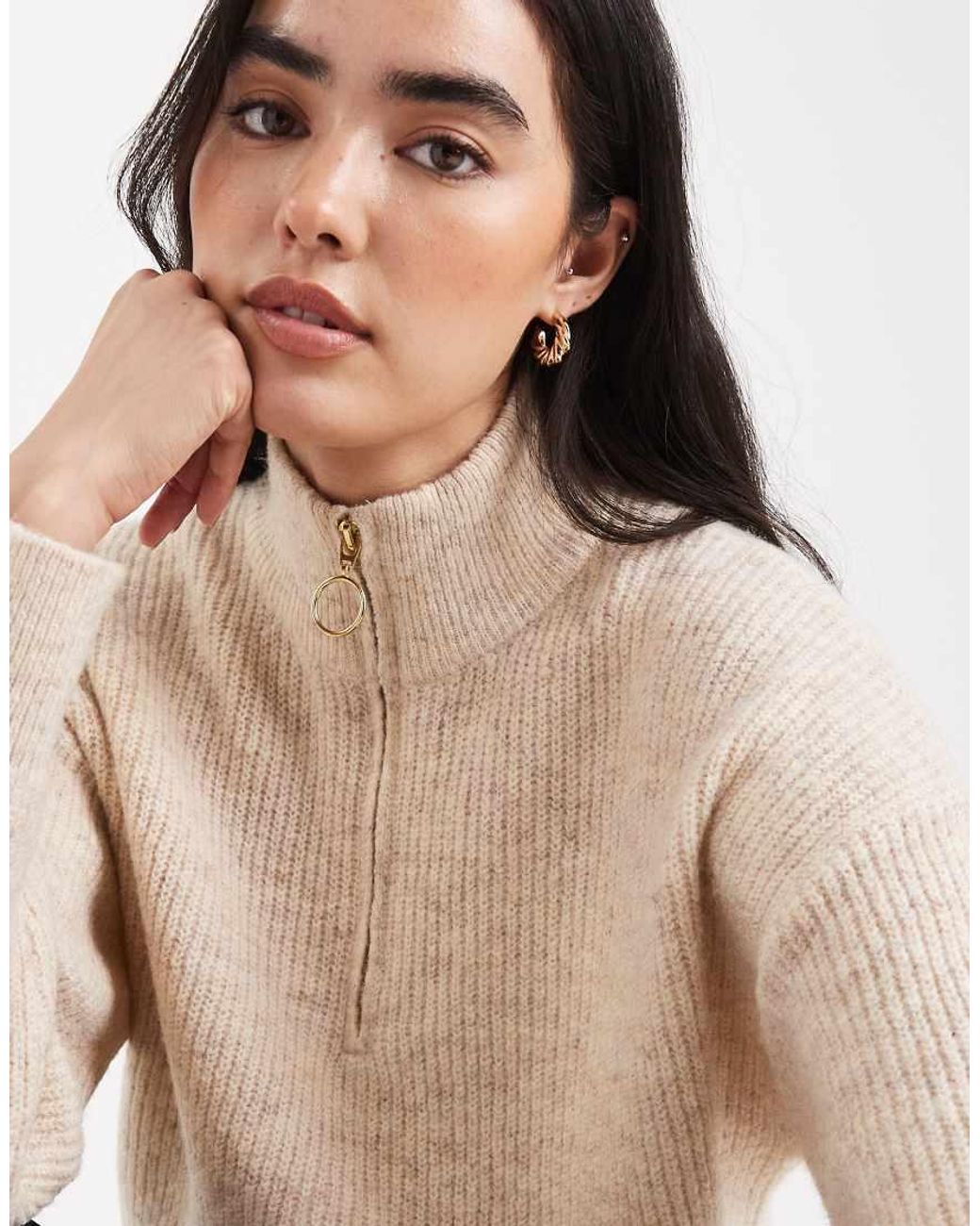 ONLY Natural Half Zip High Neck Jumper