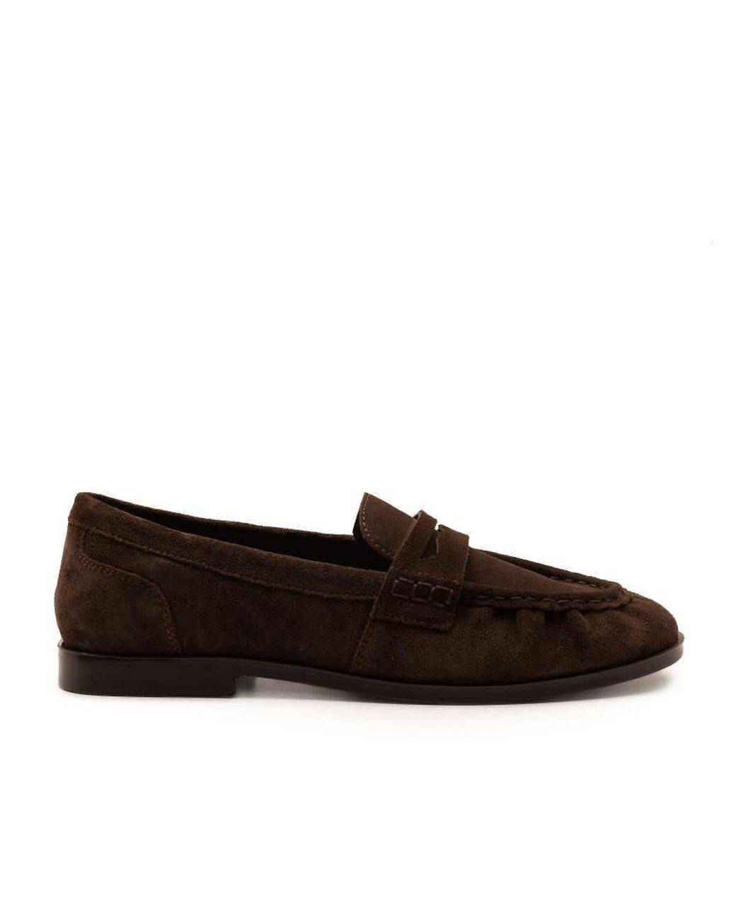 OFF THE HOOK Brown Sienna Suede Leather Ruched Loafers