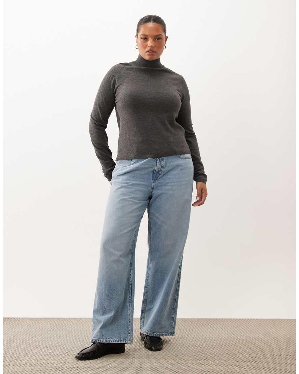 ASOS Gray Asos Design Curve Long Sleeve Fine Gauge Roll Neck Jumper