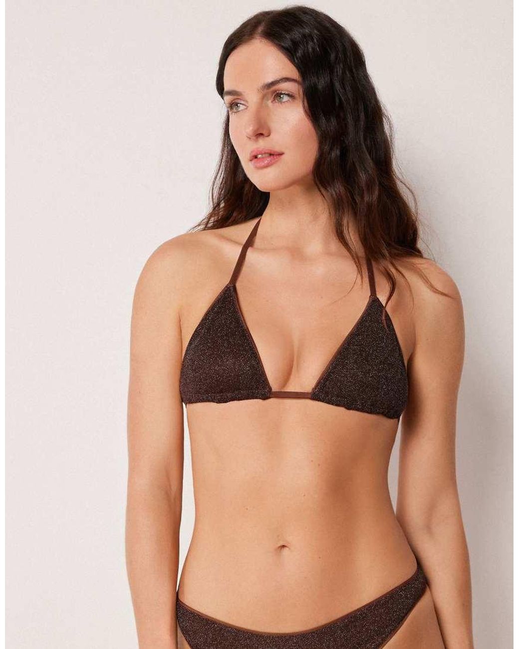 Calzedonia Natural Triangle Bikini Top Metallic Glow