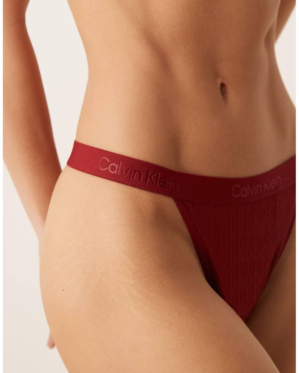 Calvin Klein Red Microfibre Lace Thong