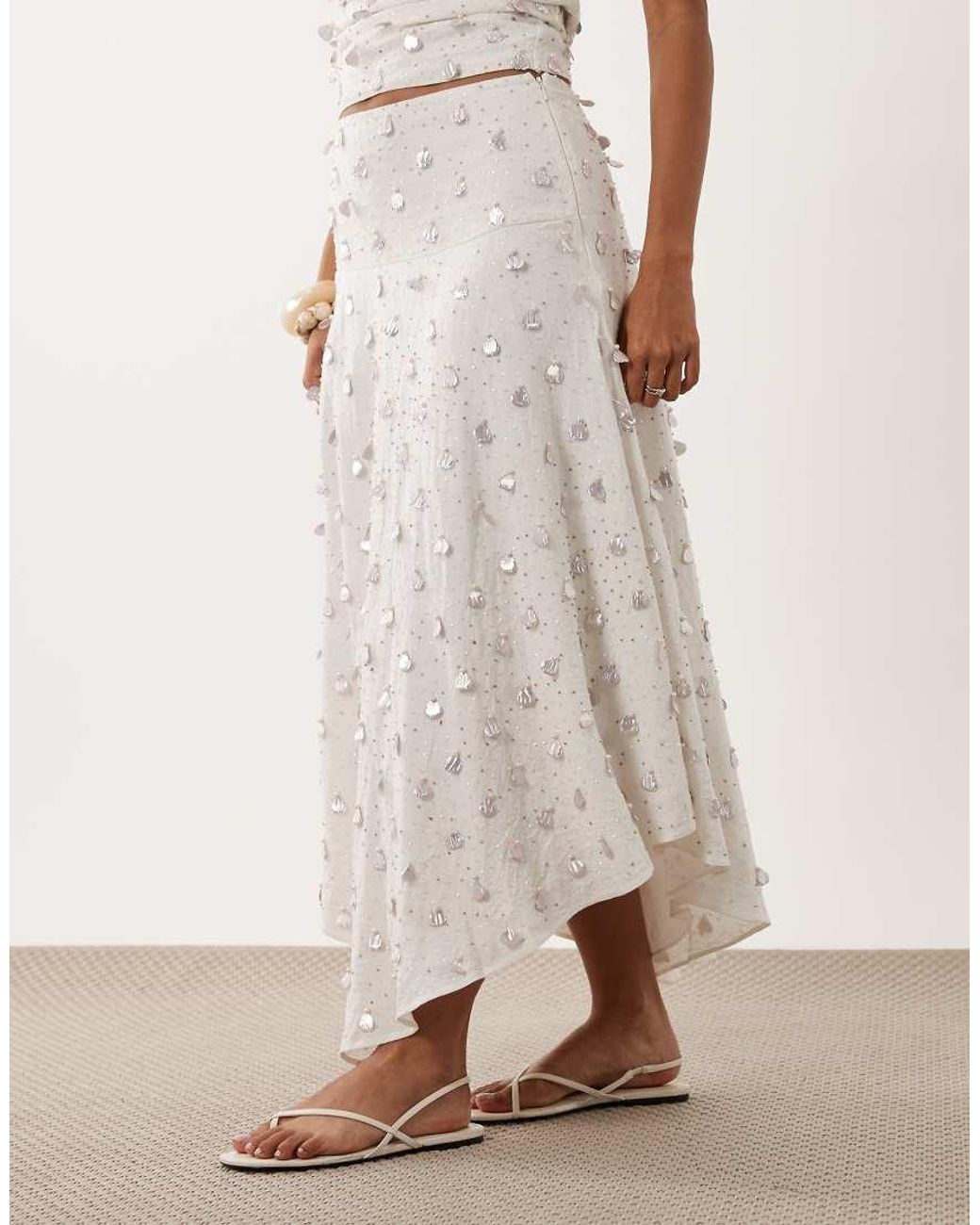 ASOS Natural Dropped Waist Embellished Co-Ord Midi Skirt