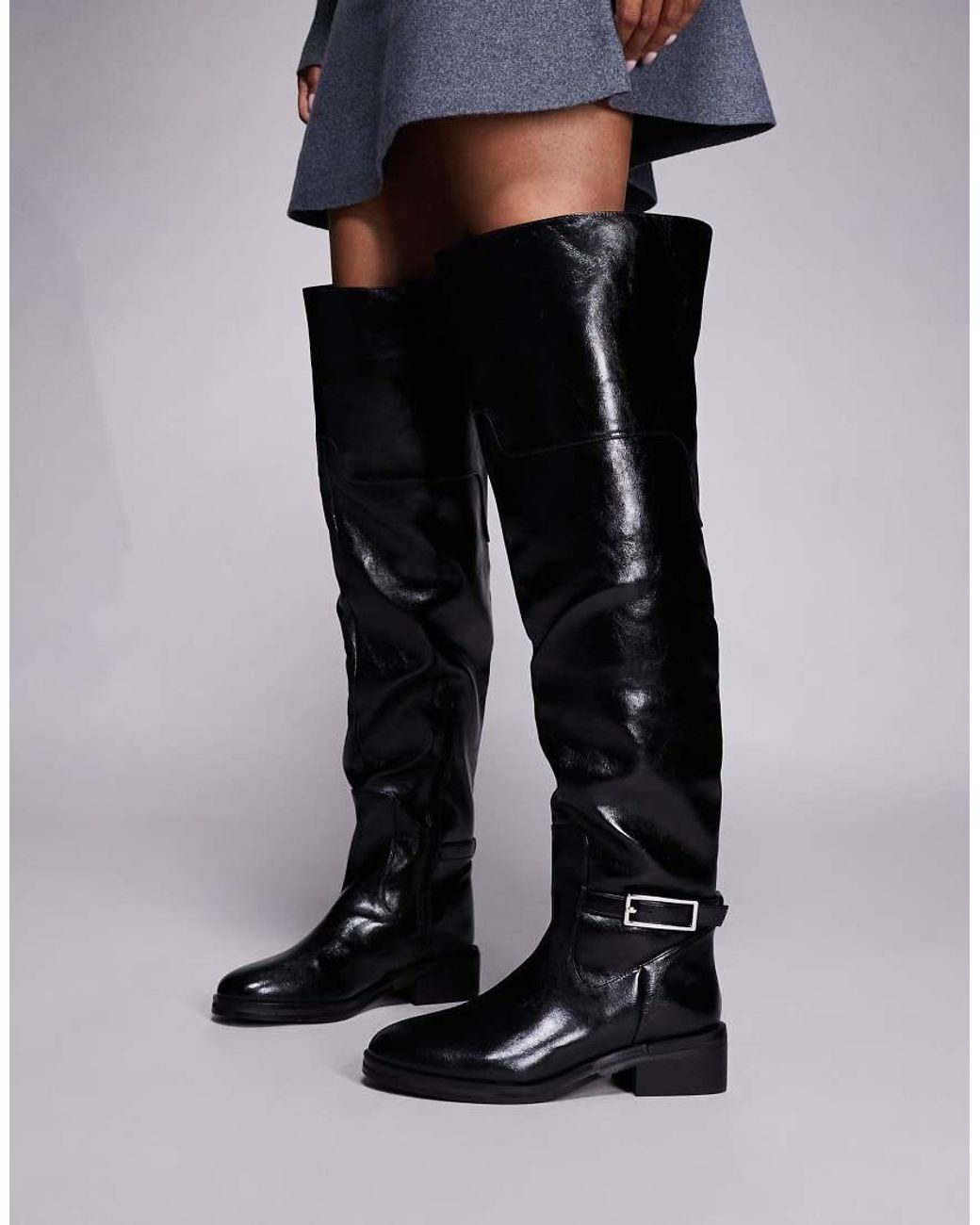 River Island Black Buckle Over The Knee Boots