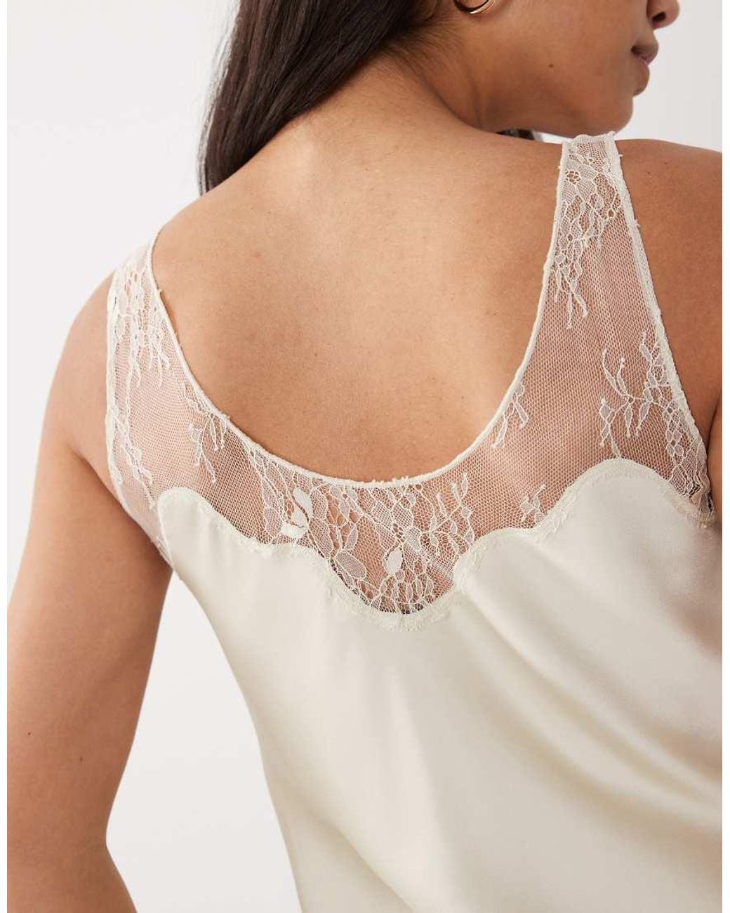 Mango Natural Satin Lace Detail Sleeveless Cami