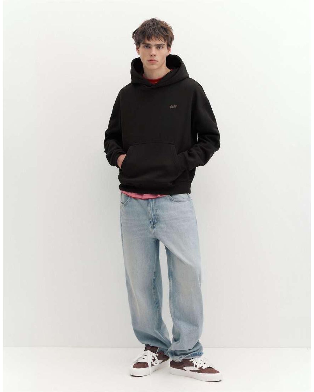 Pull&Bear Black Stwd Boxy-fit Hoodie for men