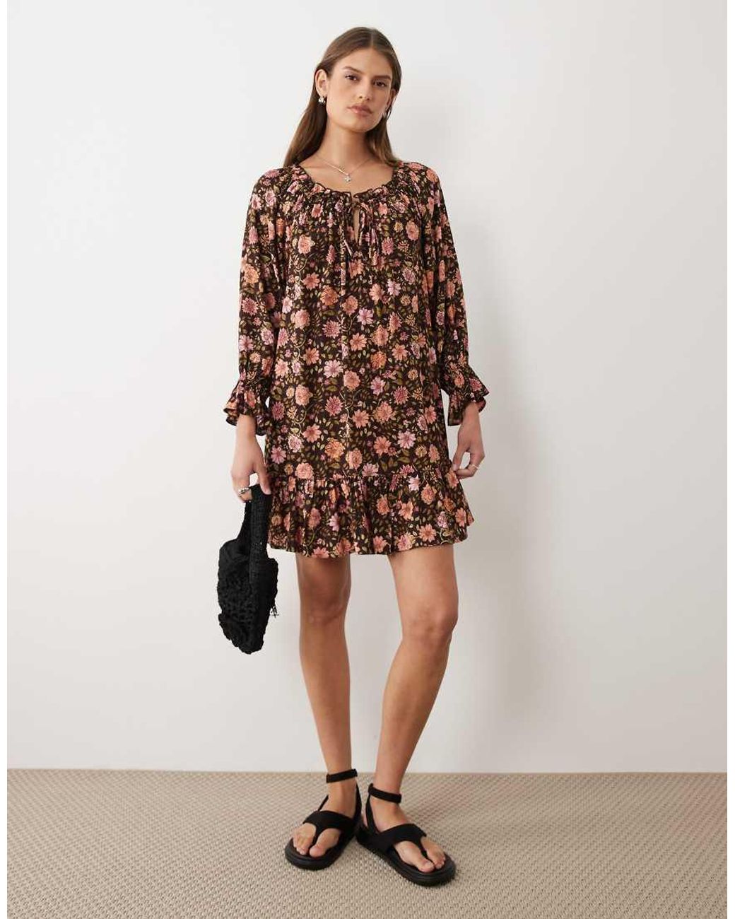 Miss Selfridge Brown Spun Smock Dress