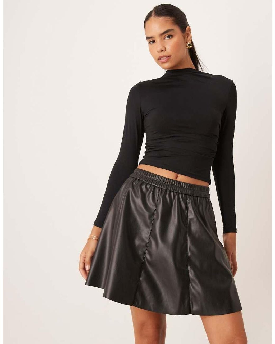 Vila Natural Faux Leather Flippy Mini Skirt