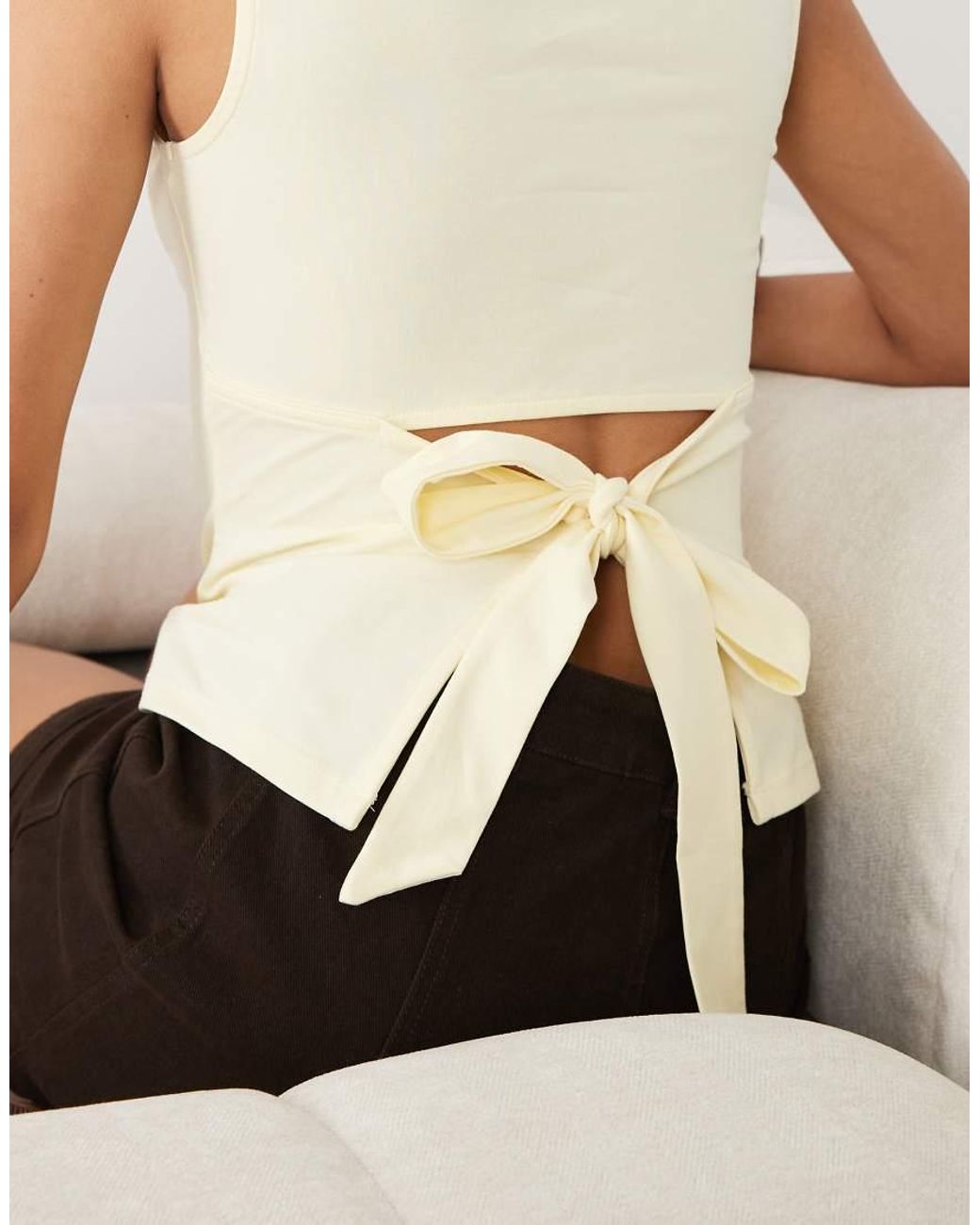 ASOS Natural Slash Neck Tie Back Tank Top