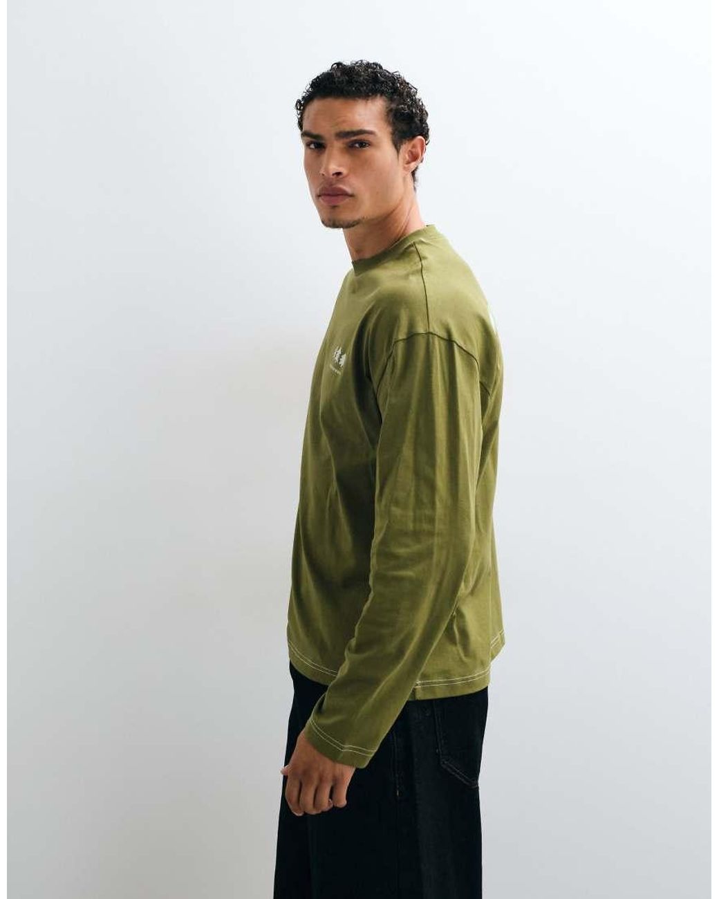 ASOS Green Oversized Long Sleeve Top With Logo Print for men