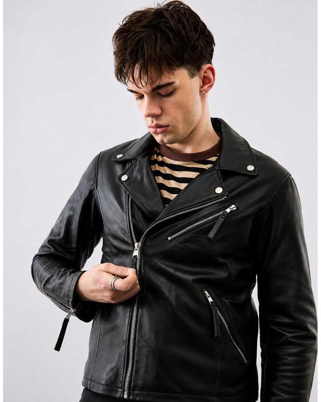 Bolongaro Trevor Black Real Leather Arlo Biker for men