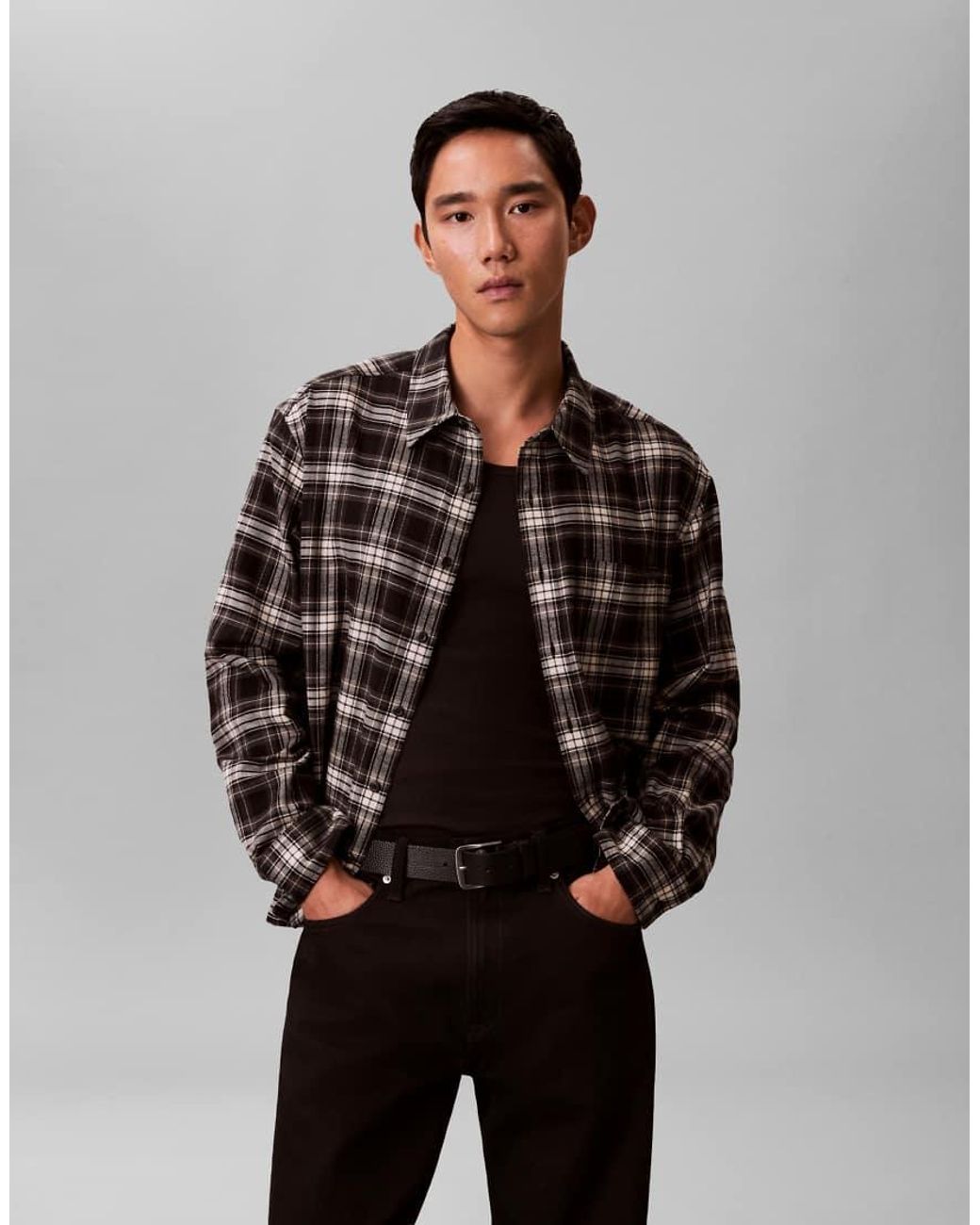 Calvin Klein Black Boxy Fit Check Shirt for men