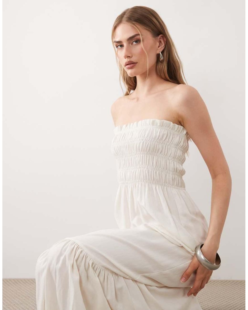 ASOS Natural Shirred Bandeau Maxi Dress