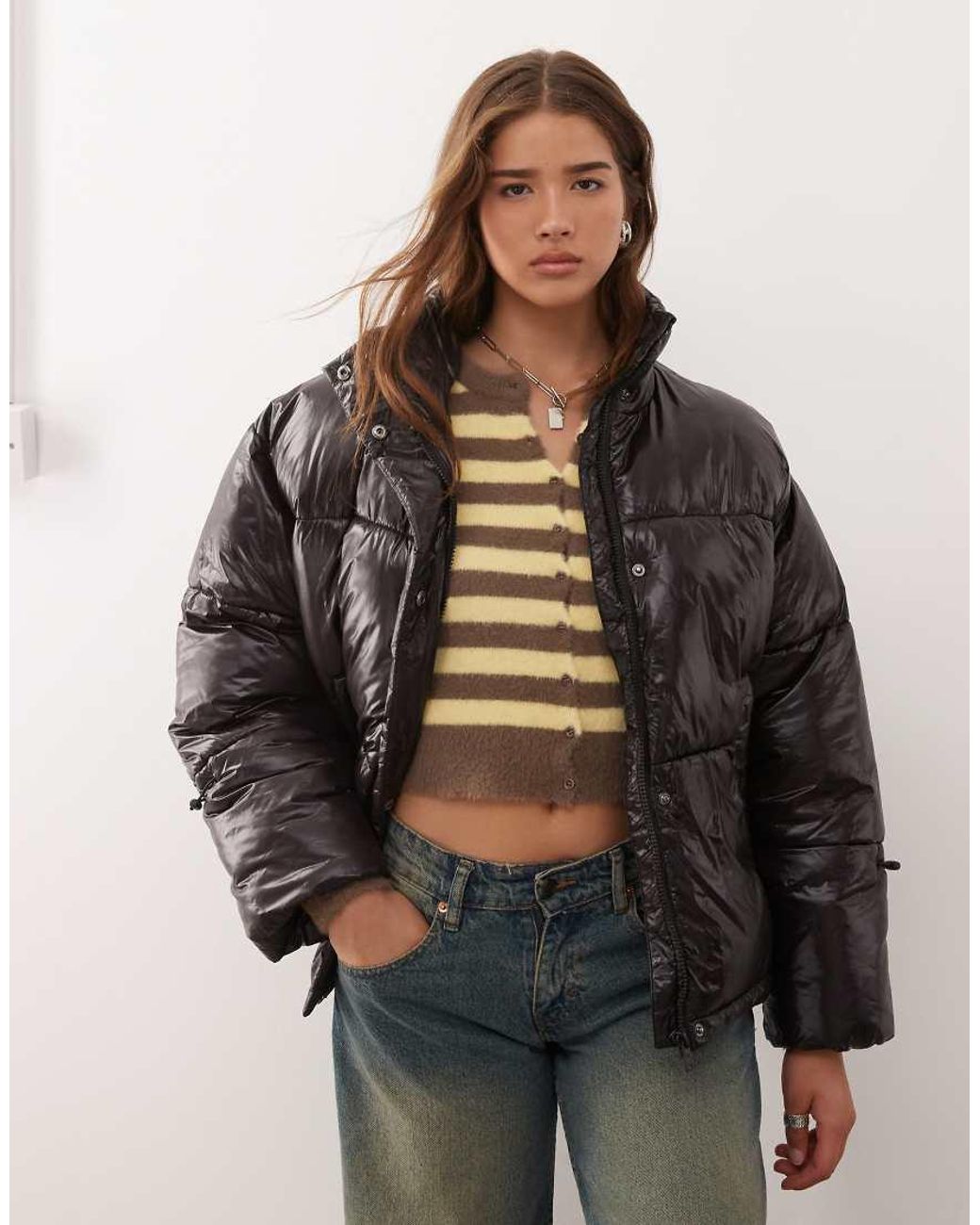 Noisy May Brown Shiny Puffer Jacket