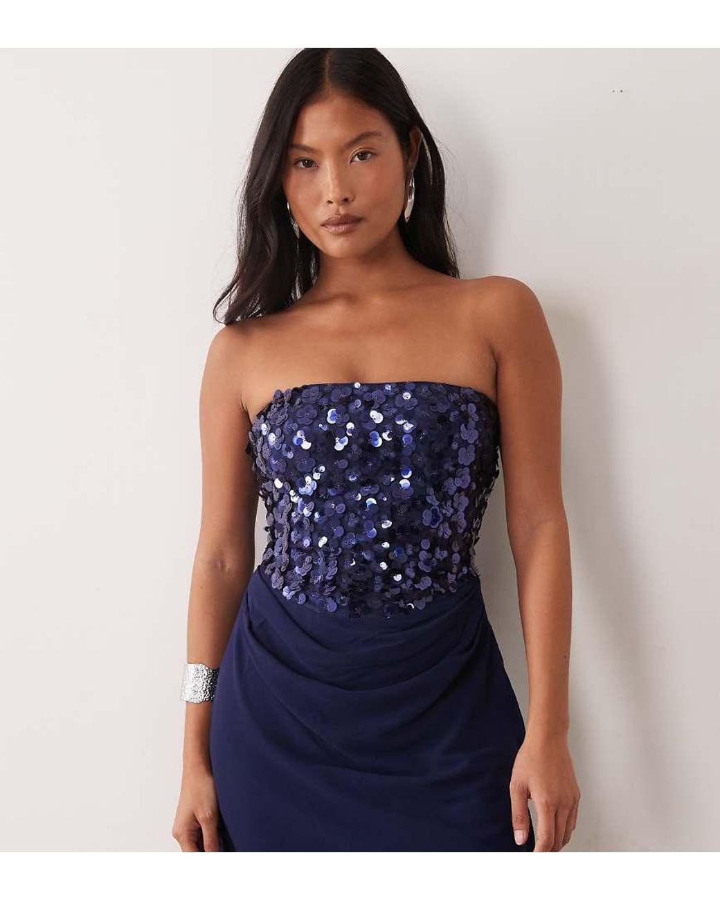 TFNC London Blue Floral Sequin Chiffon Drape Detail Mini Dress