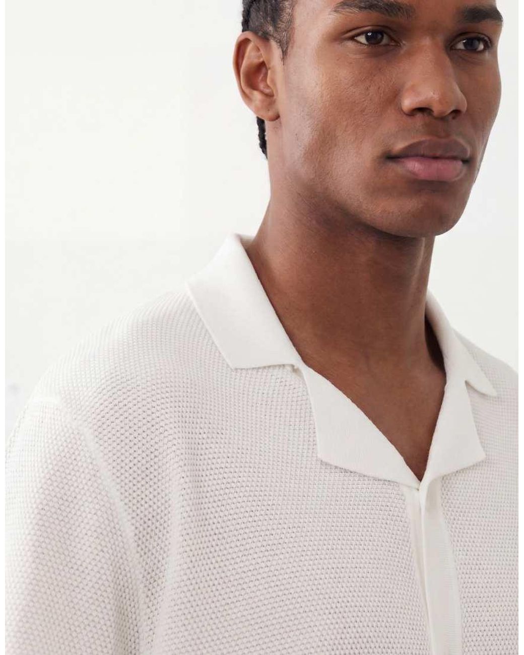 Jack & Jones White Knitted Button Through Revere Collar Shirt for men