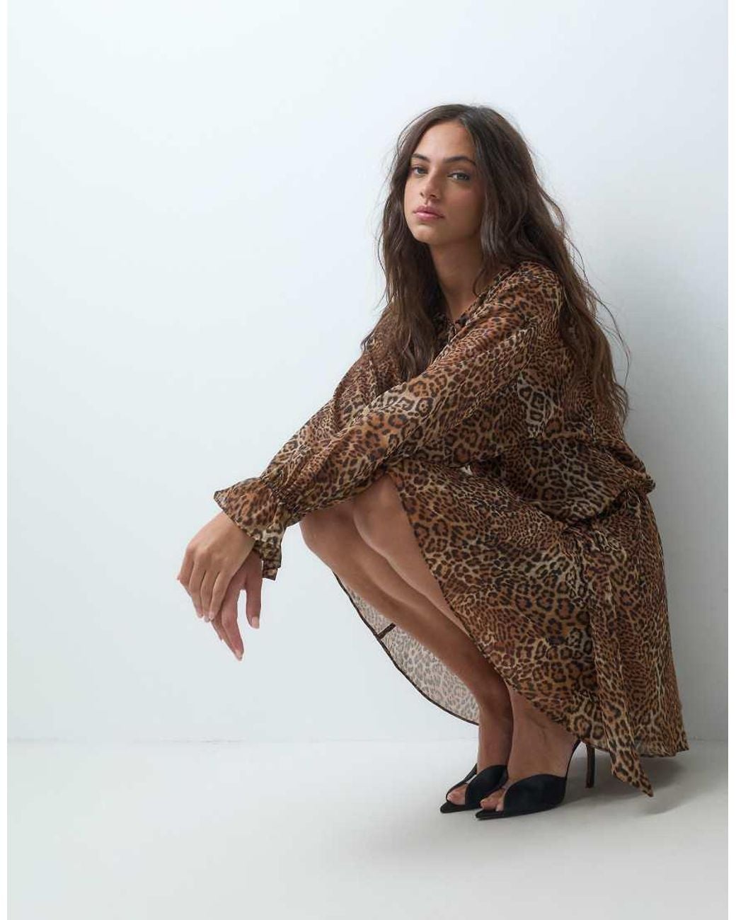 New Look Brown Chiffon Tie Detail Mini Dress