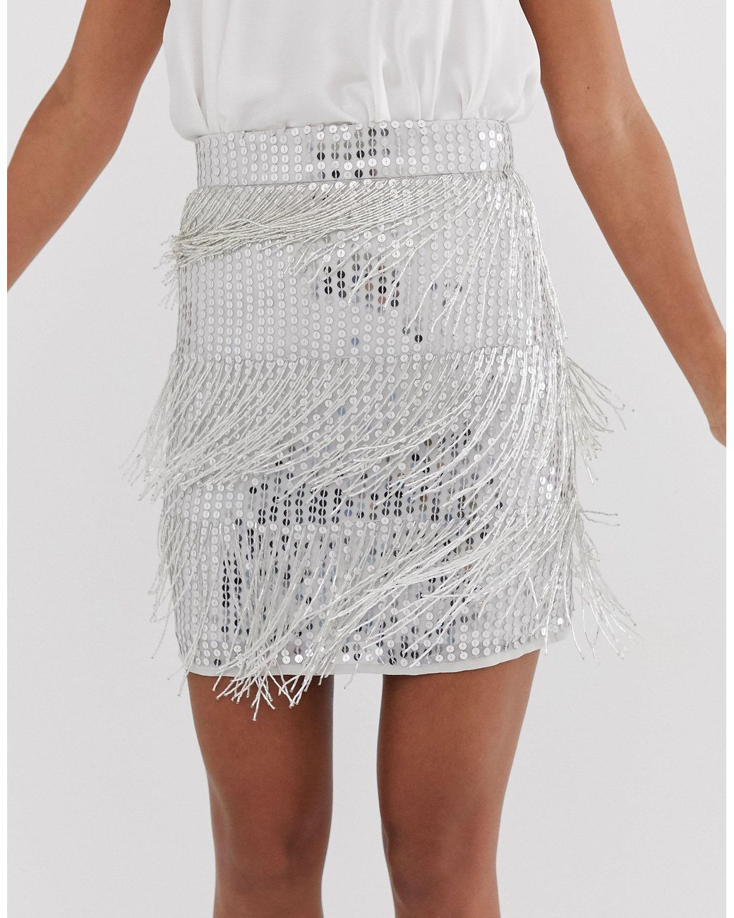 Metallic fringe hot sale skirt with belt
