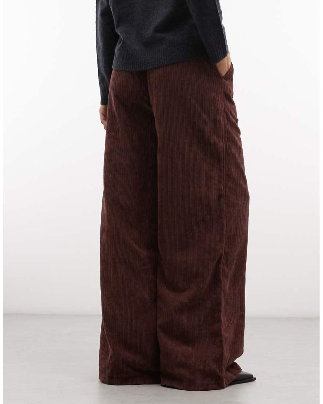 ASOS Red Pull On Waist Wide Leg Corduroy Pants