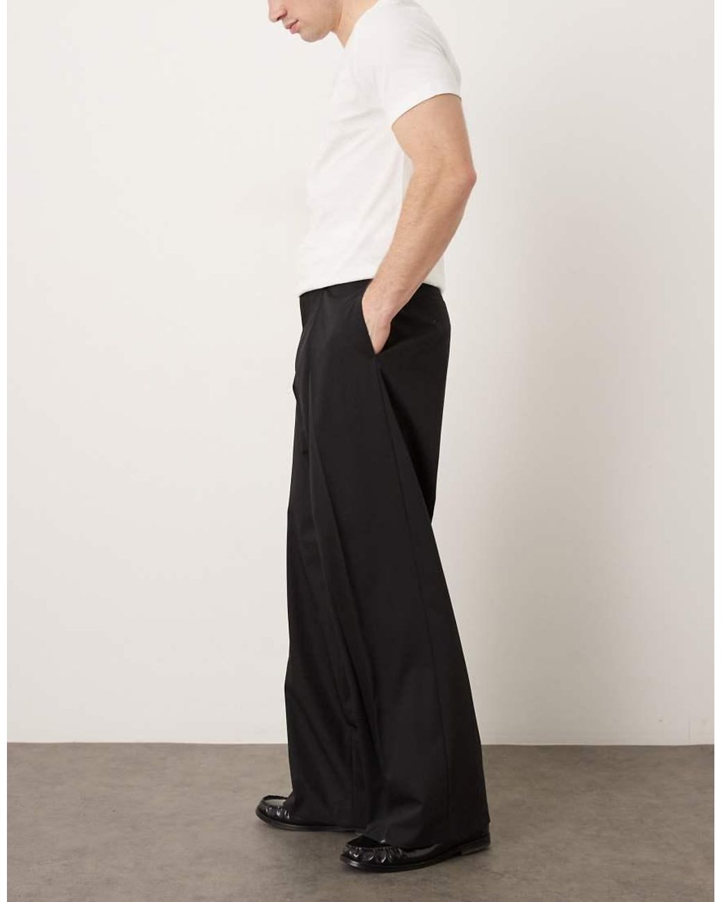 ASOS Black Premium Wool Blend Smart Wide Leg Pants With Front Pleat for men
