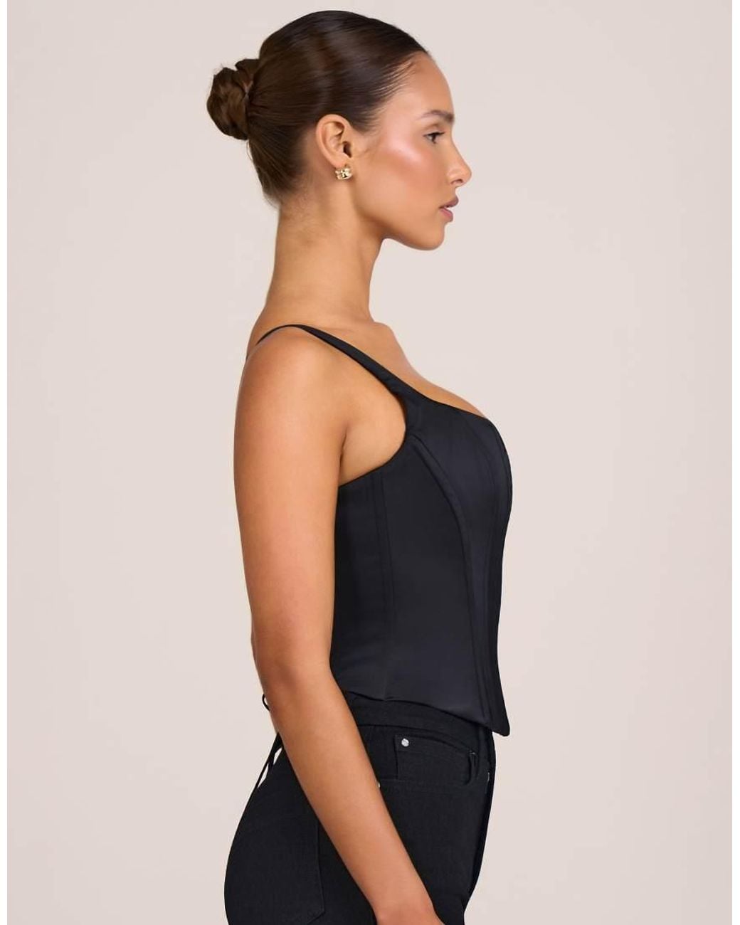 Oh Polly Blue Satin Scoop Neck Hook And Eye Corset Top Co-ord
