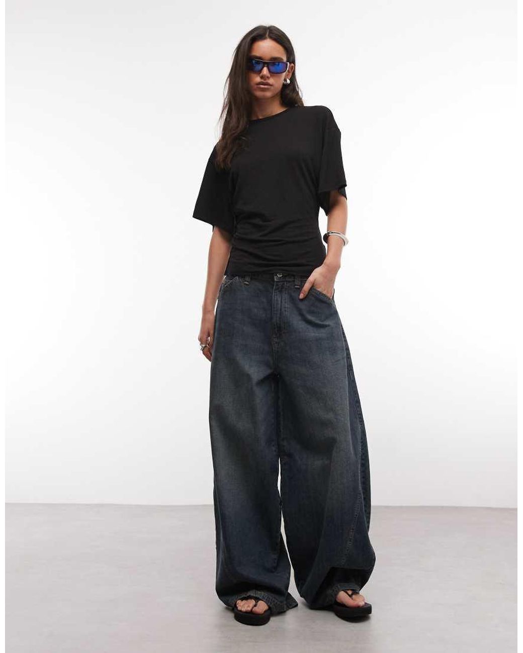 Weekday Black Slightly Sheer Cinched Waist T-shirt