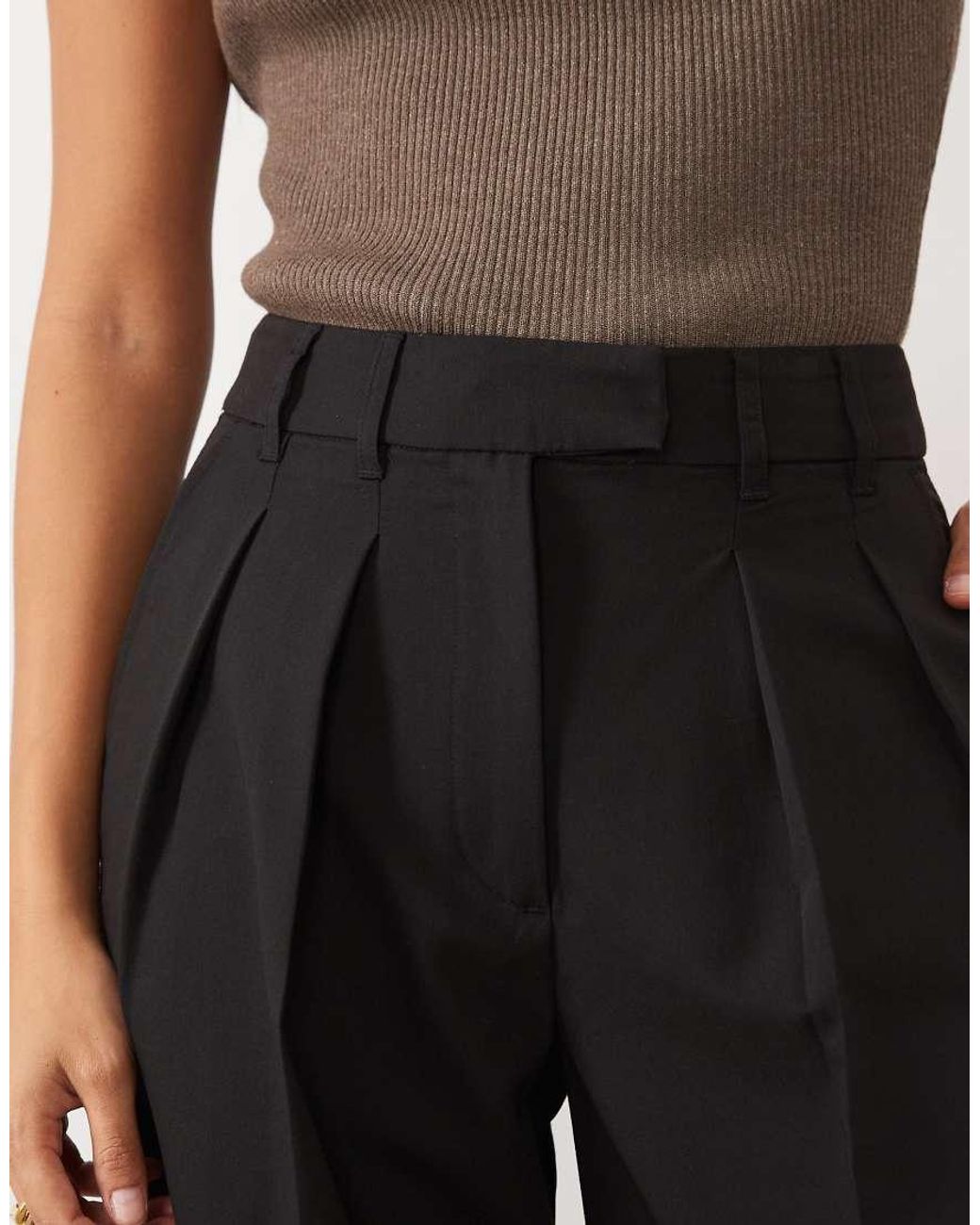 ASOS Black Petite Tailored Wide Leg Pants With Pleat Detail