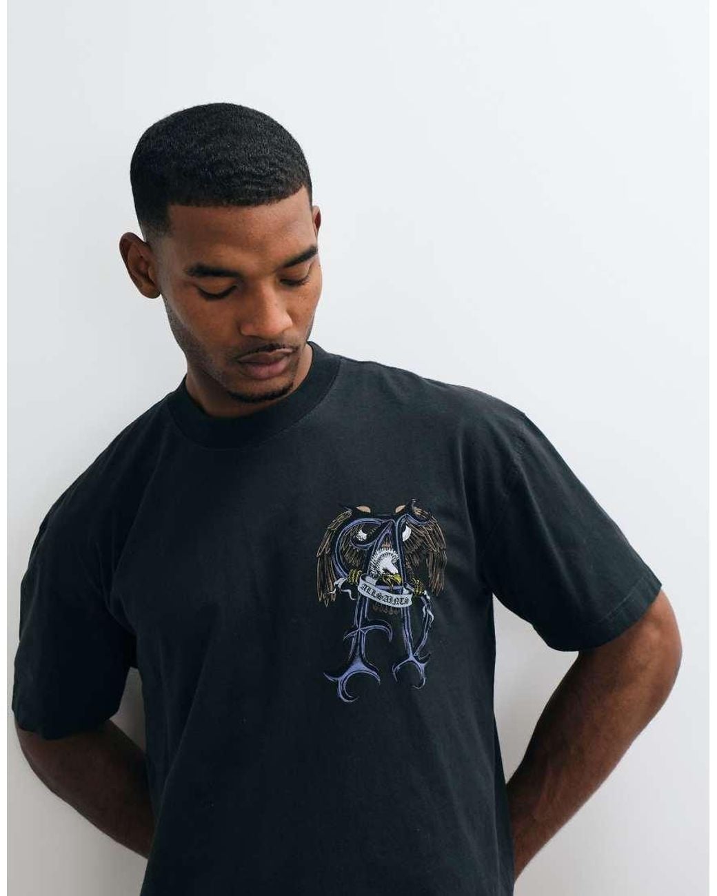 AllSaints Black Raptour Short Sleeve Graphic Logo T-Shirt With Back Print for men