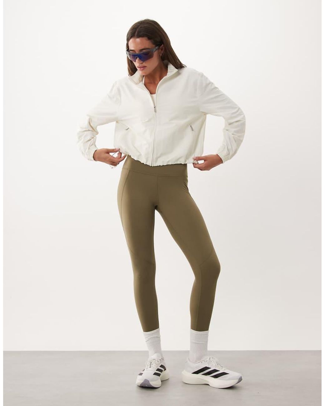 Sweaty Betty Natural Seersucker Textured Zip Up Jacket