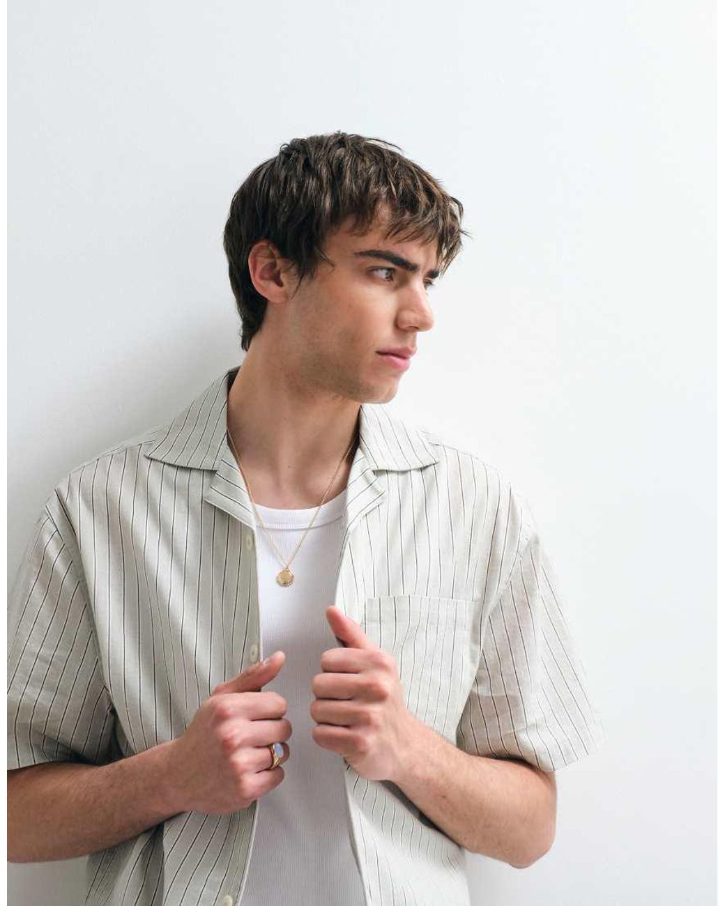 ASOS COLLECTIVE White Relaxed Cotton Striped Shirt With Linen for men