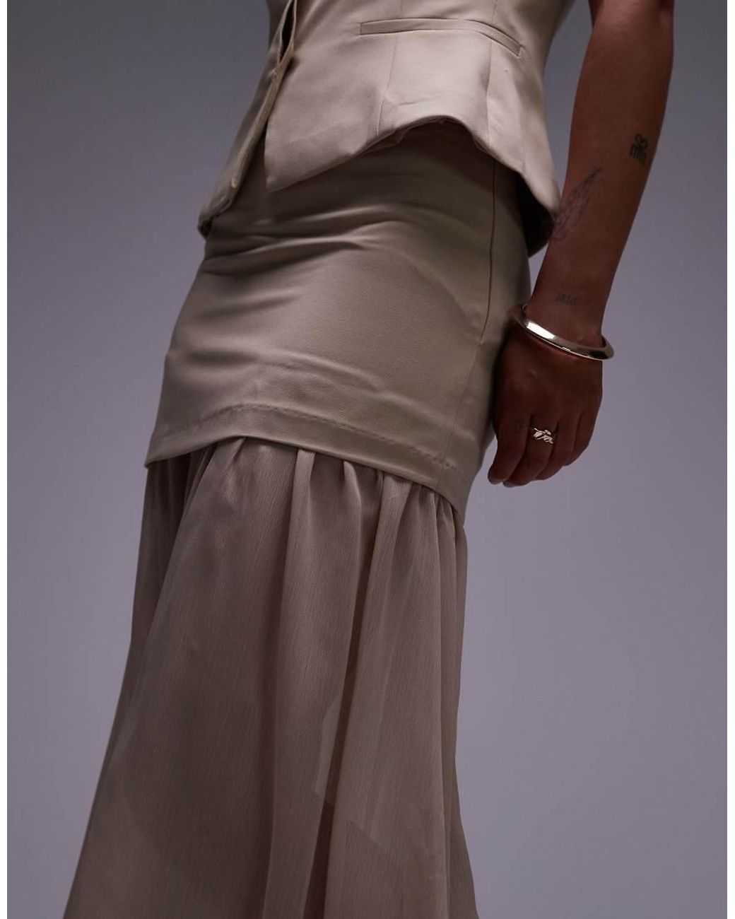 ASOS Natural Tailored Chiffon Layer Maxi Skirt
