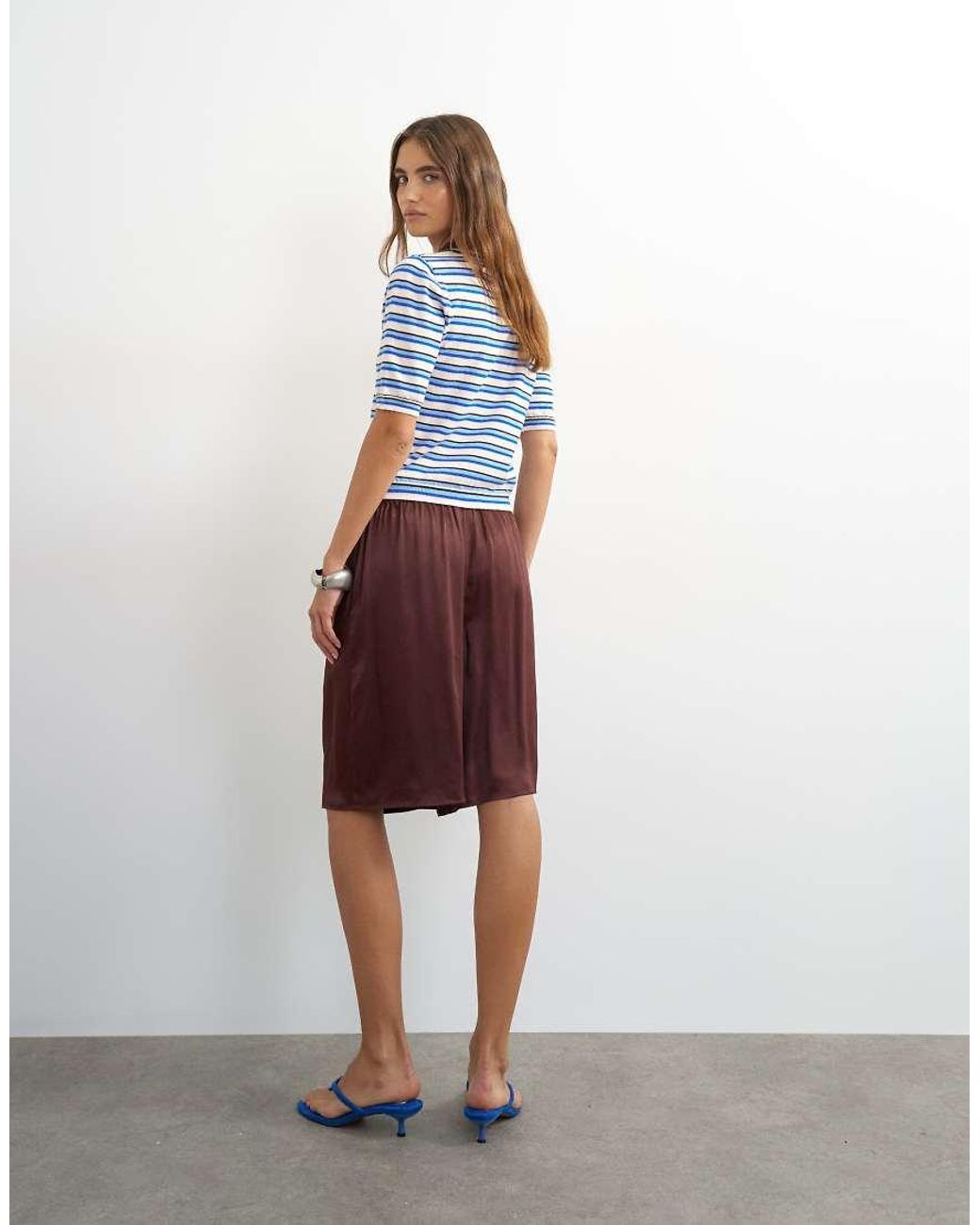 TOPSHOP White Satin Longline Bermuda Shorts